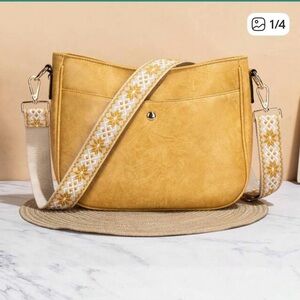 Elegant Yellow Hobo Bag with Embroidered Strap